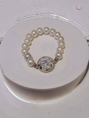 10/$10 Pearl Bead Inspirational Charm Bracelet - White